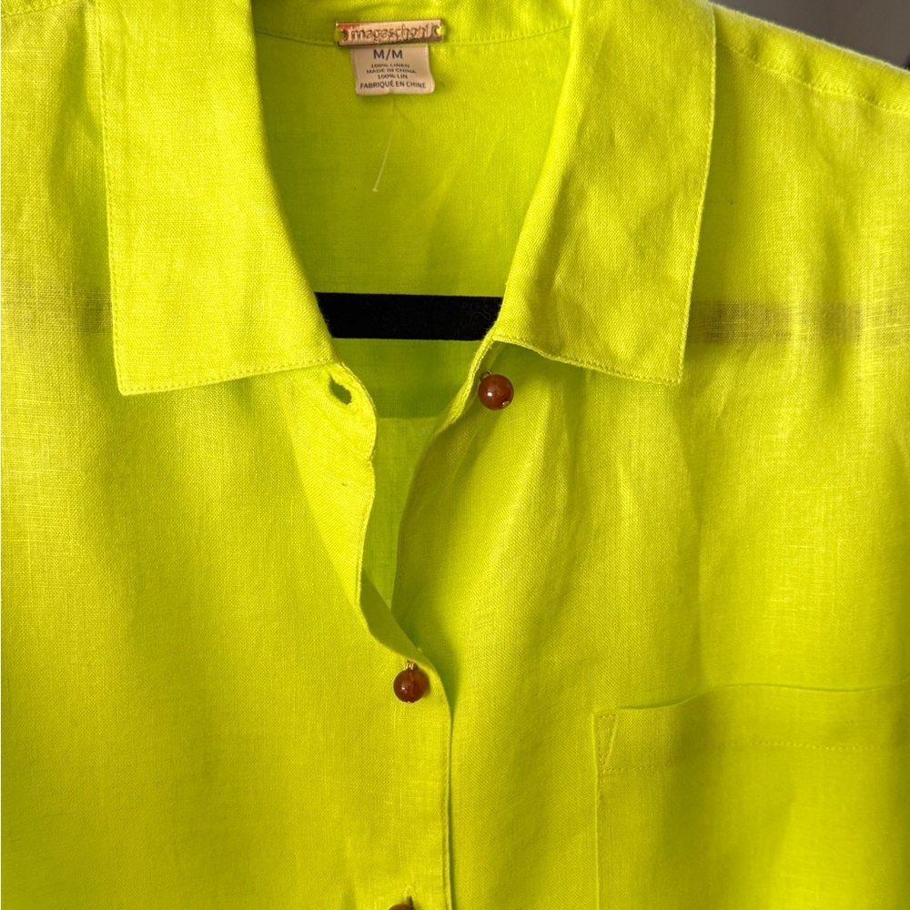 Magaschoni Women's Neon Green Button Down Shirt NWOT!!!